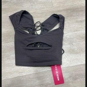 SHEIN Dark Gray Lace-Up Crop Top